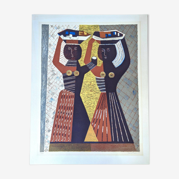 1957 Mid-Century Swedish Limited Edition Signed Abstract Lithograph, Esaias Thorén - "Baskets"