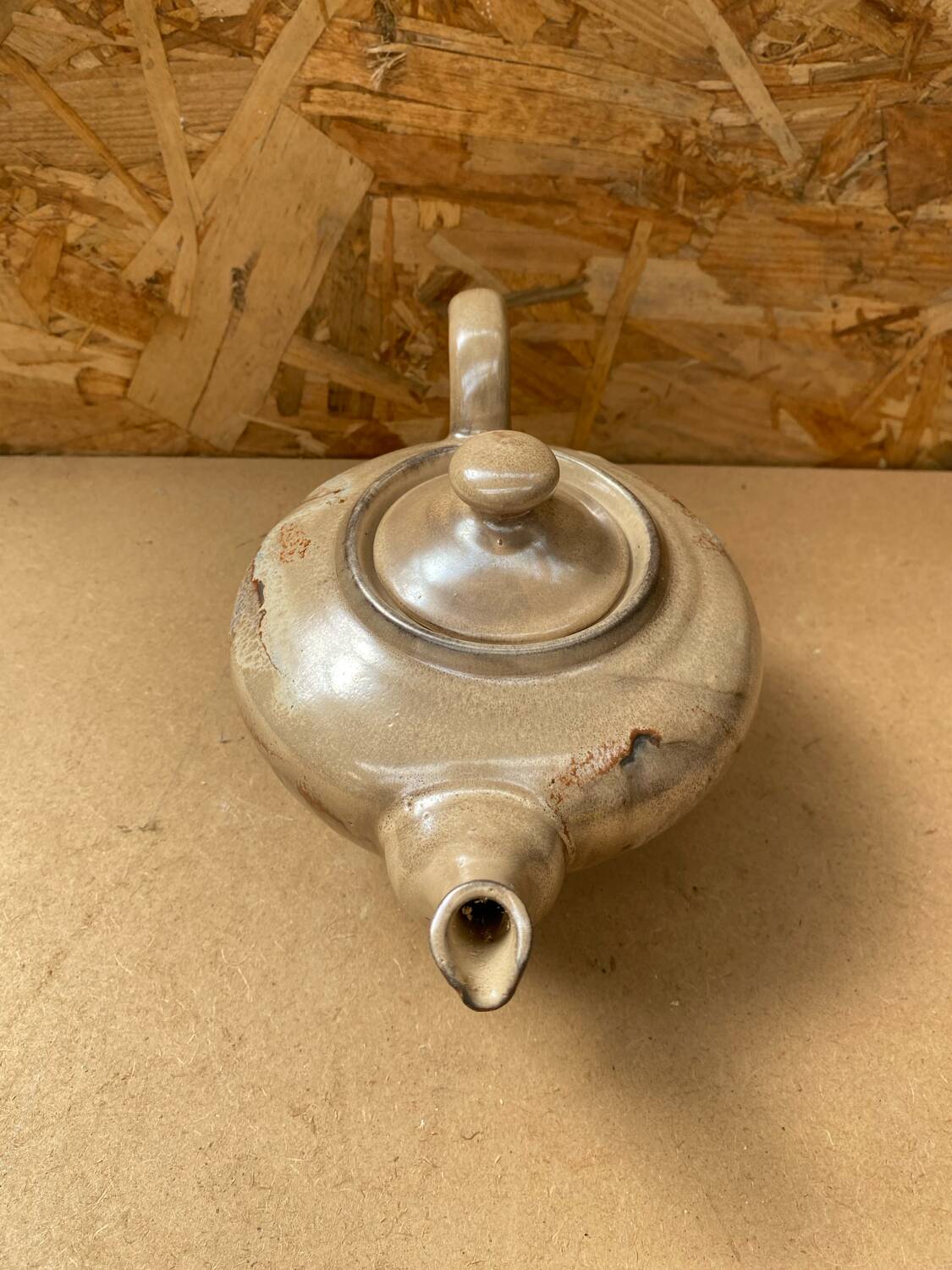 Antique teapot vallauris la roue ceramic beige vintage #b276