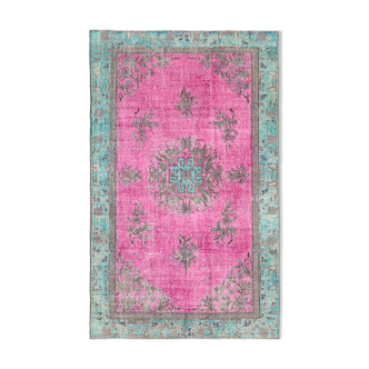 Handmade hi-low pile turkish 1980s 163 cm x 262 cm multicolor rug