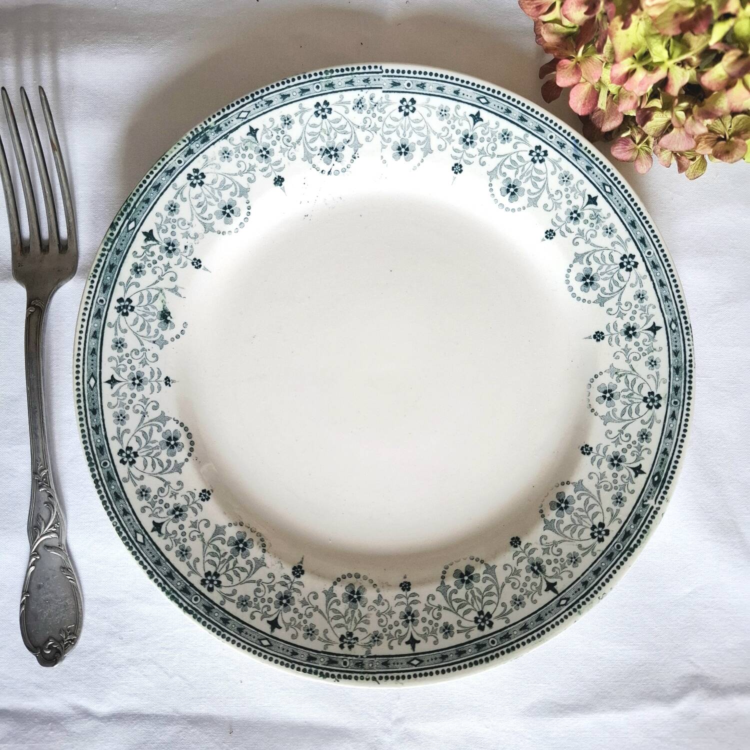 Mismatched antique ironstone dinner plates