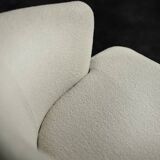 Low Mid-Century Scandinavian Modern Oak & Fabric Armchair with Rounded Backrest, 1960s