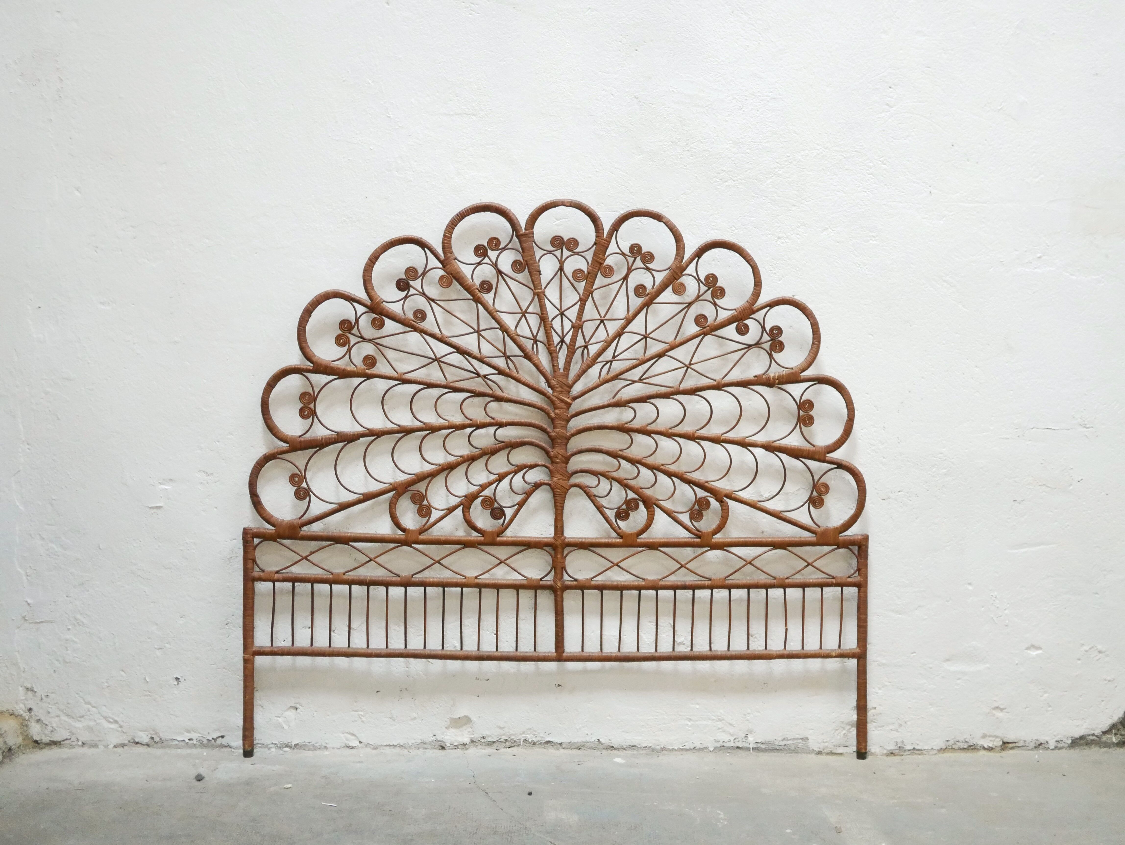 Vintage rattan peacock headboard
