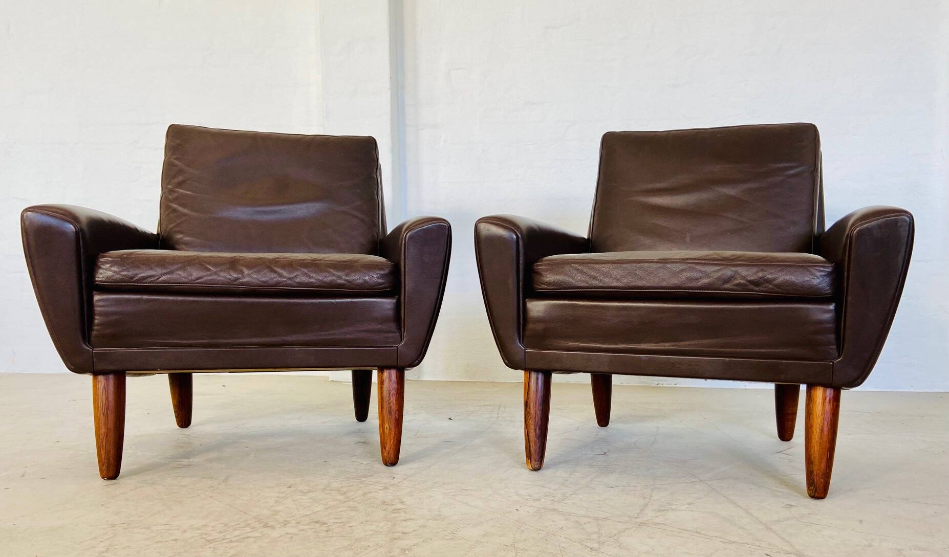 Vintage retro danish mid-century g. thams club chairs in coco brown leather