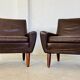 Vintage retro danish mid-century g. thams club chairs in coco brown leather