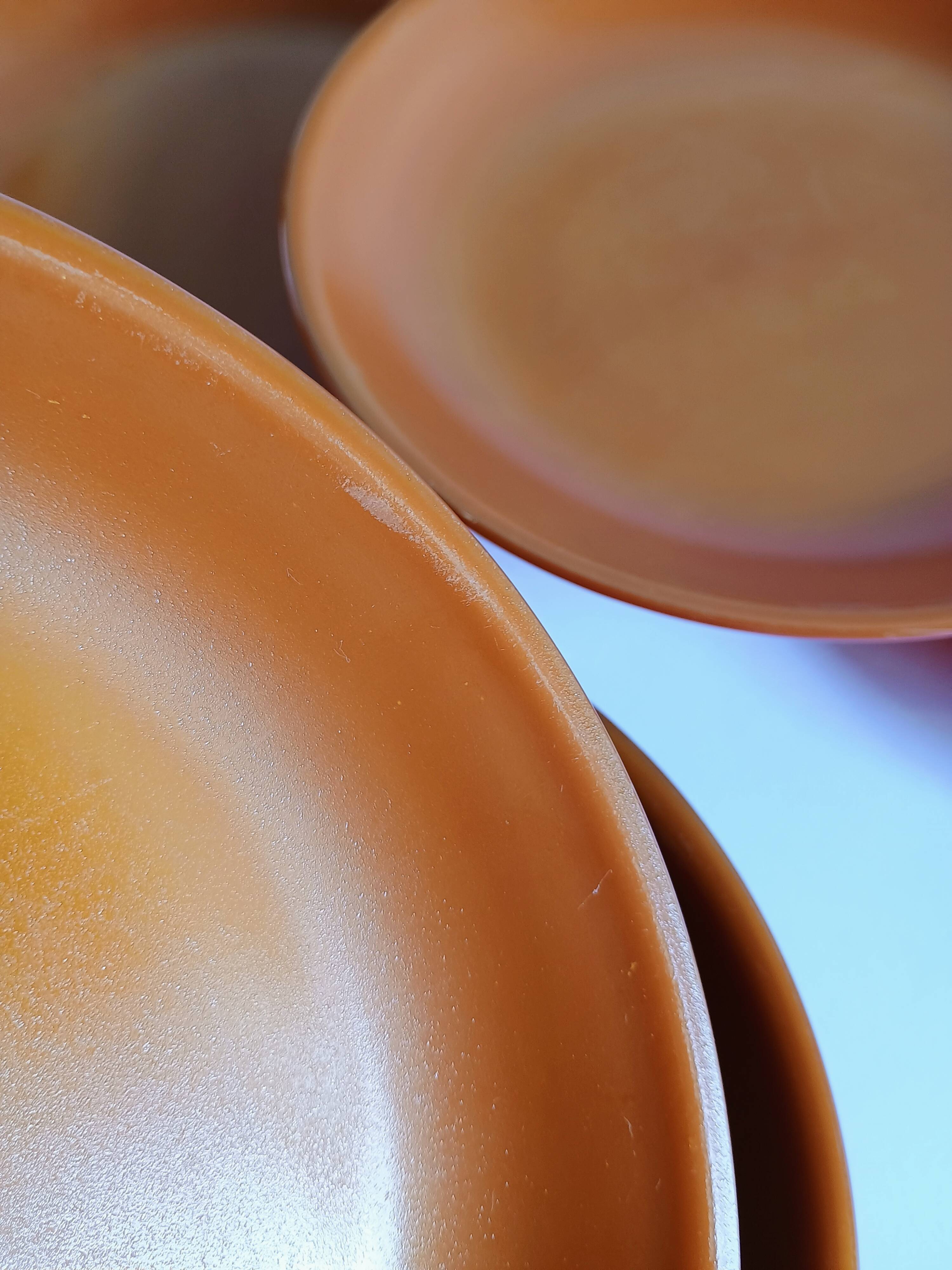 Set of 9 vintage opaline brown plates