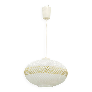 Czechoslovak Opaline Glass and Gold Pendant Light, 1970s