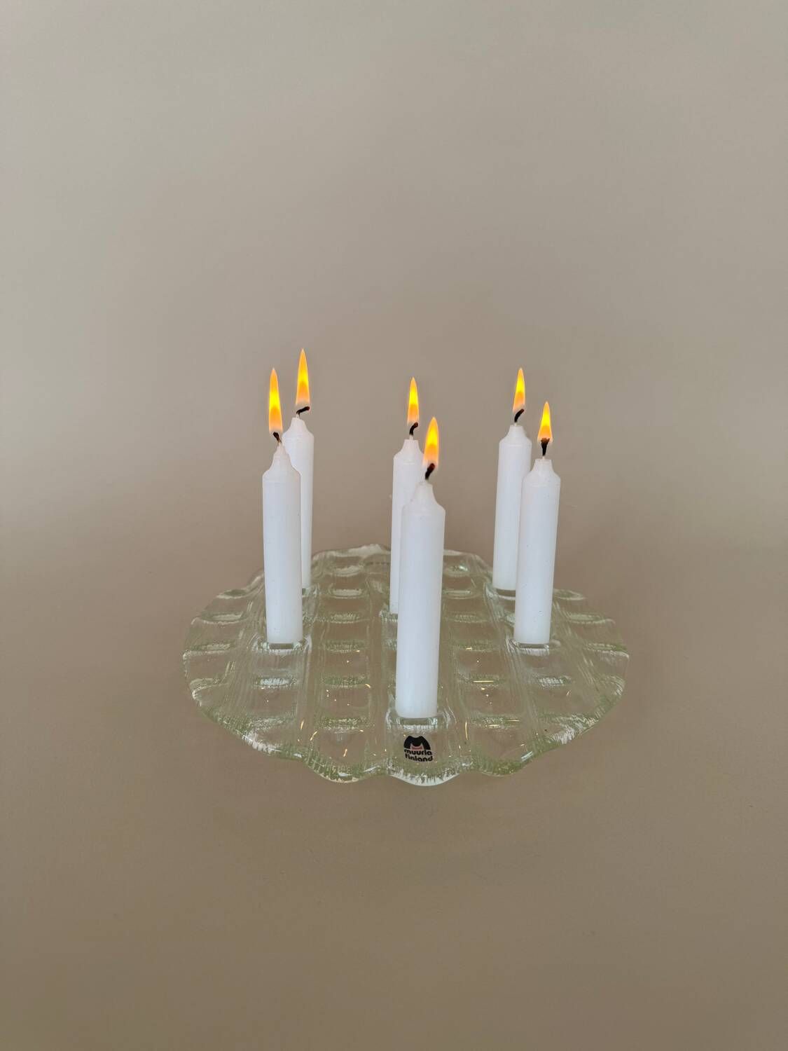 Vintage Mid Century Modern Muurla Glass 6 Place Round Candle Holder, M
