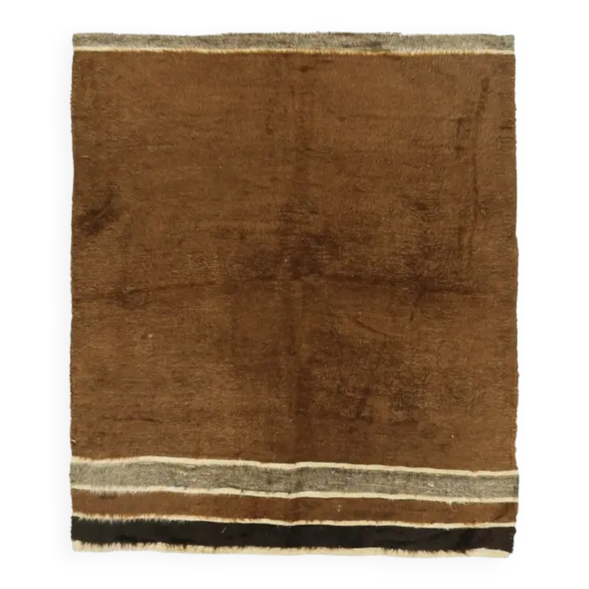Vintage Turkish hand-knotted wool cotton brown kilim area rug 129x149