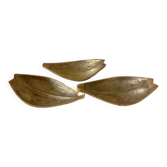 Trio of petal ashtrays, bronze