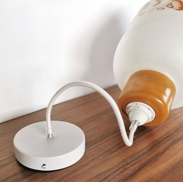Lampe suspension vintage années 70 opaline ''Blanc orangé