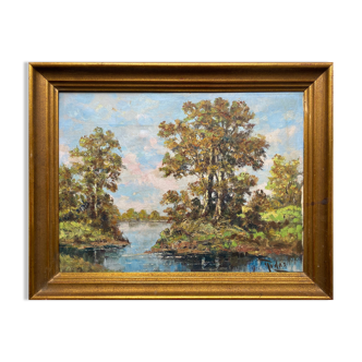"Tree River Landscape" HST signed - frame (middle XX)