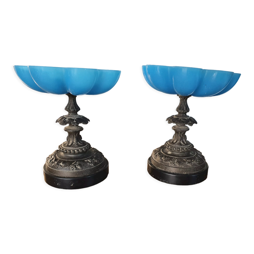Verre coupe opaline bleue Portieux vintage French opaline