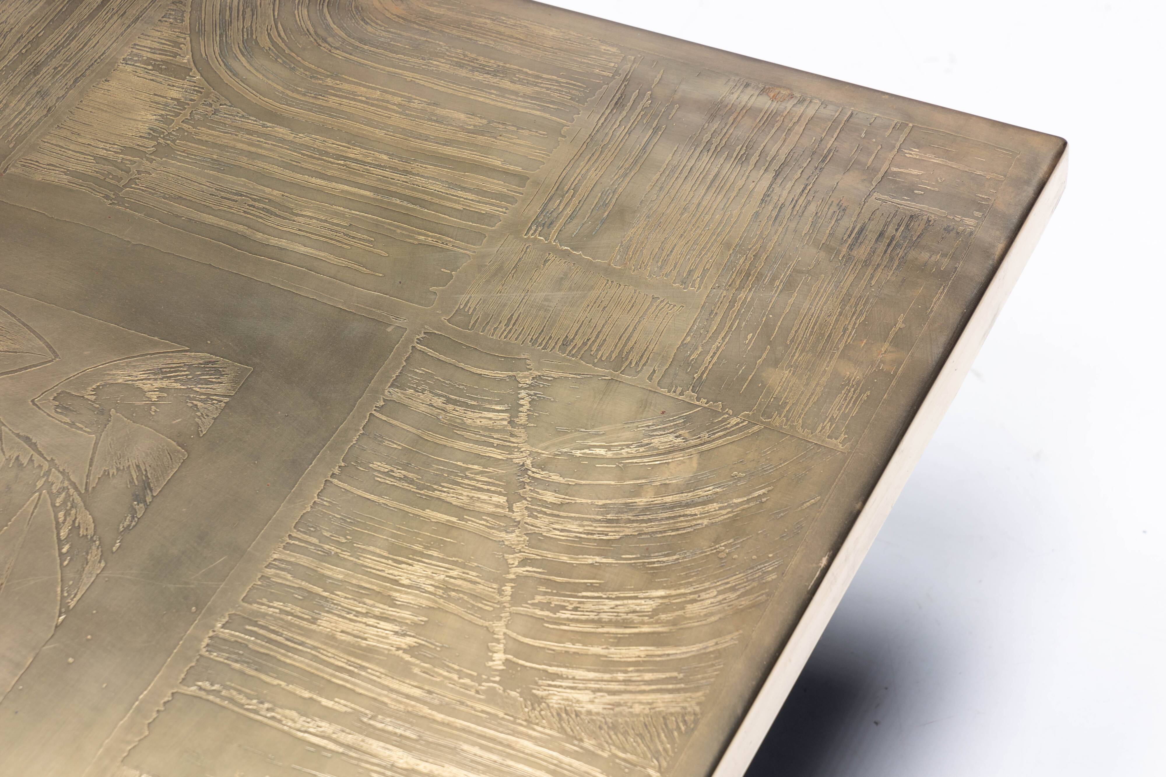 Brass Etched Coffee Table by Christian Heckscher, Belgium, 1970s