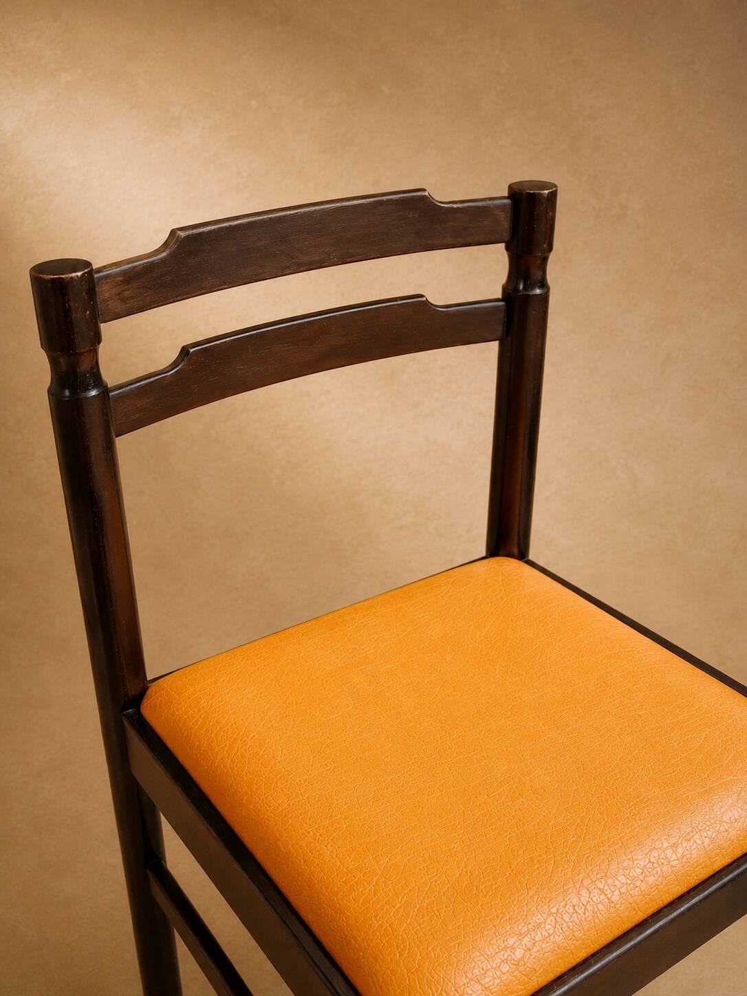 Set of 4 Mid-century beech / faux leather chairs.