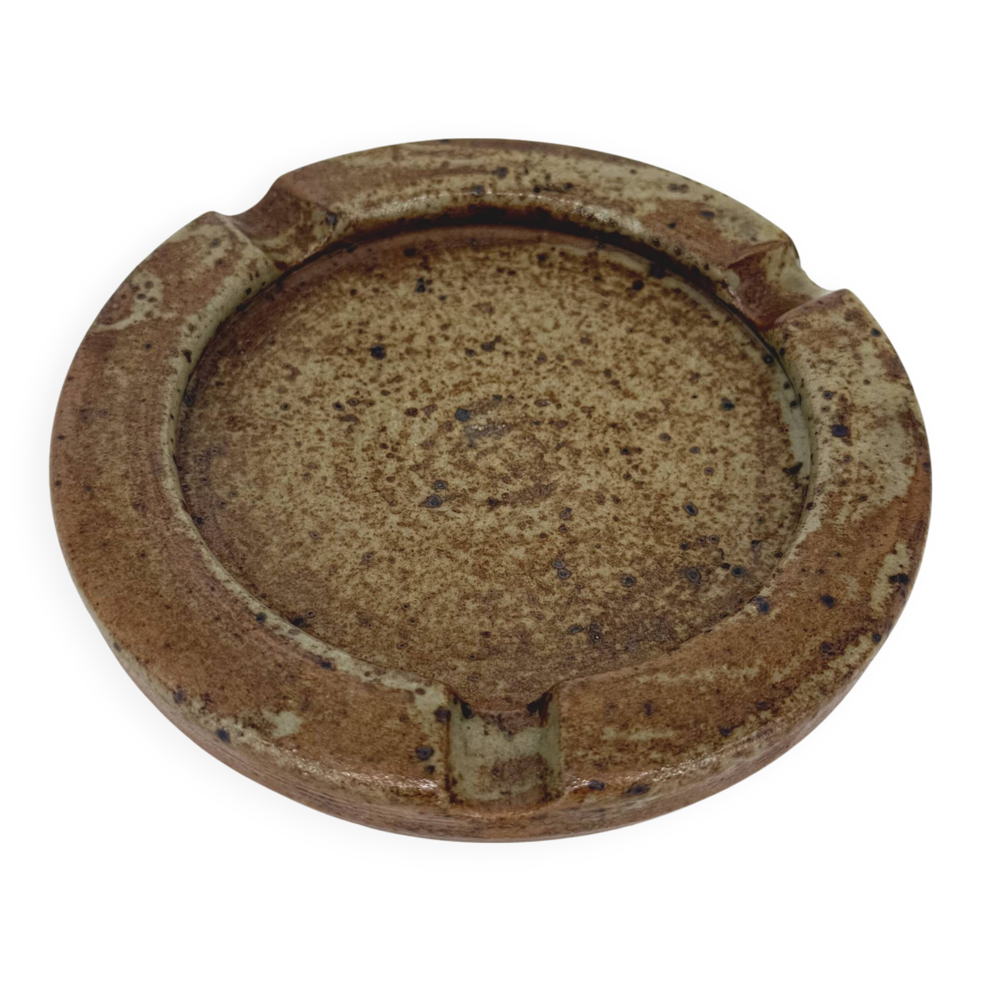 Vintage speckled brown glazed stoneware ashtray