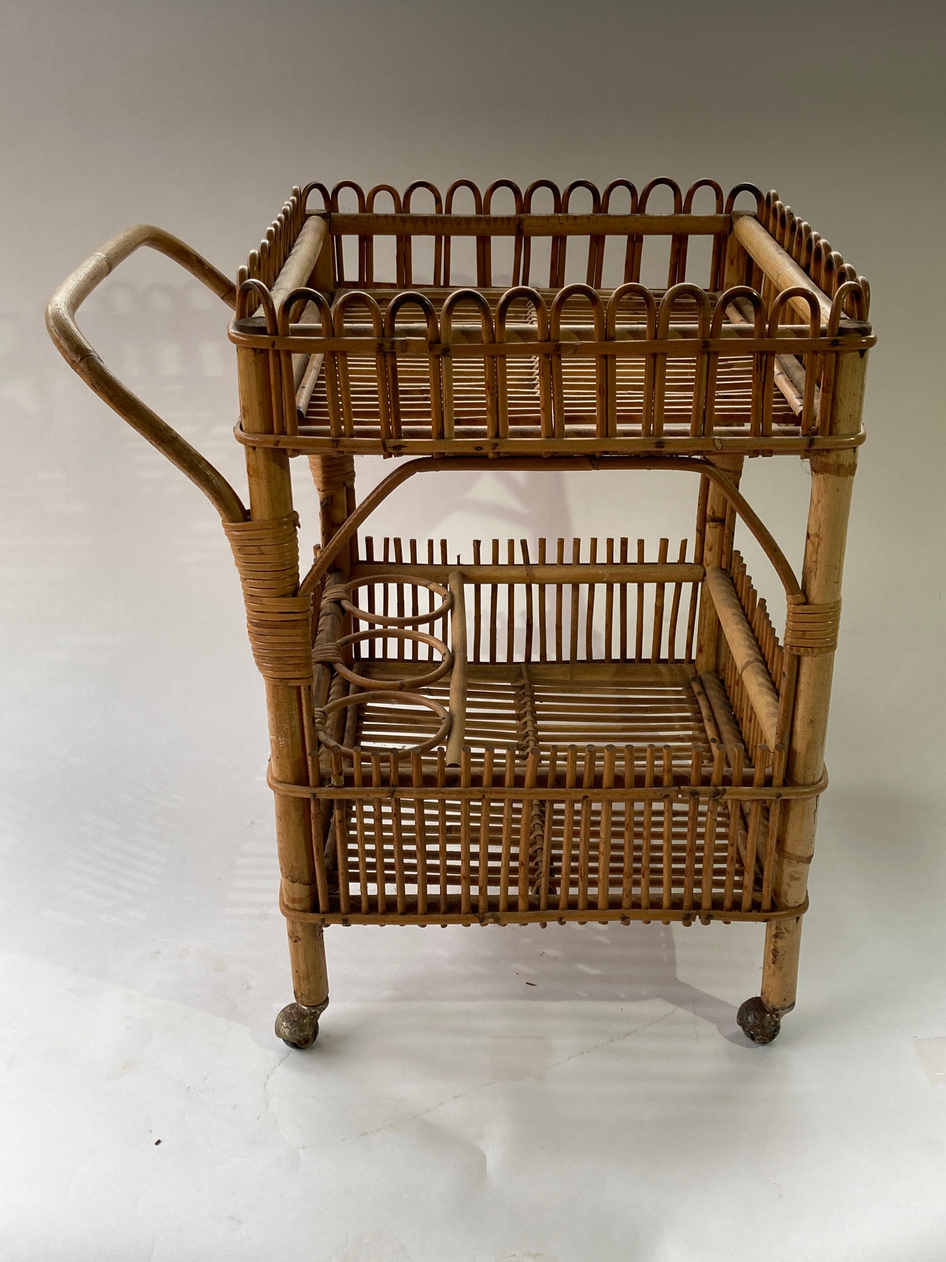 Chariot de bar en bambou des années 1950 - 1960