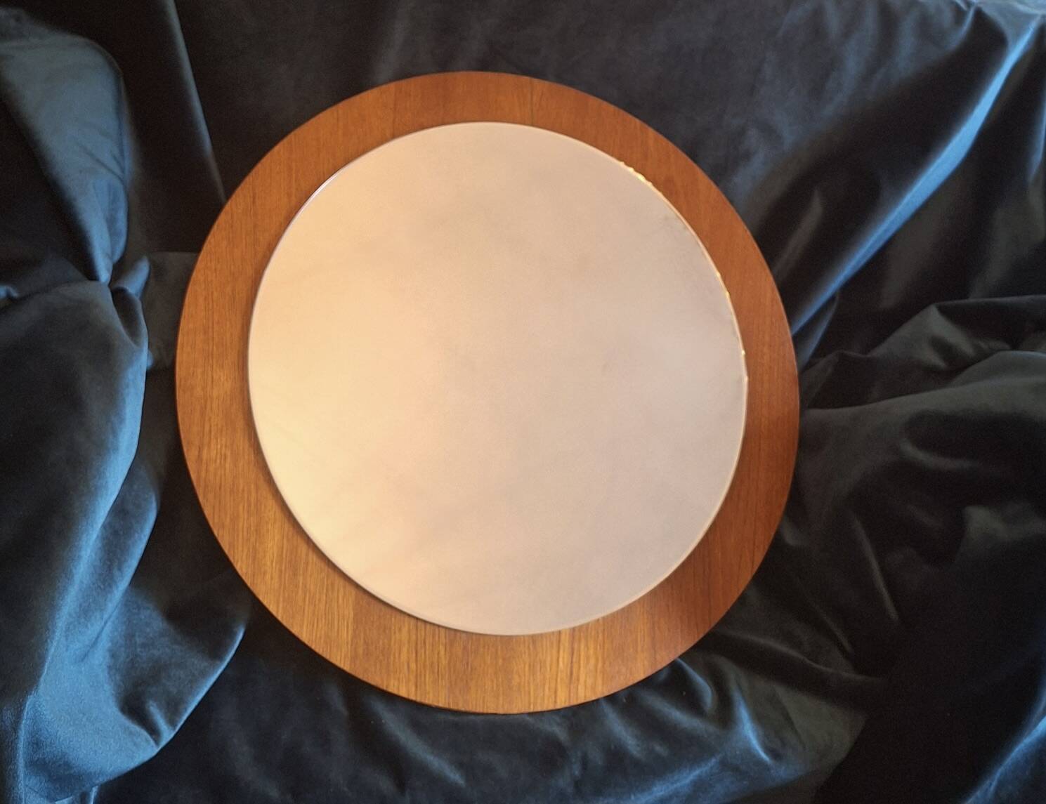 Teak circular bevelled wall mirror, Denmark 1960s