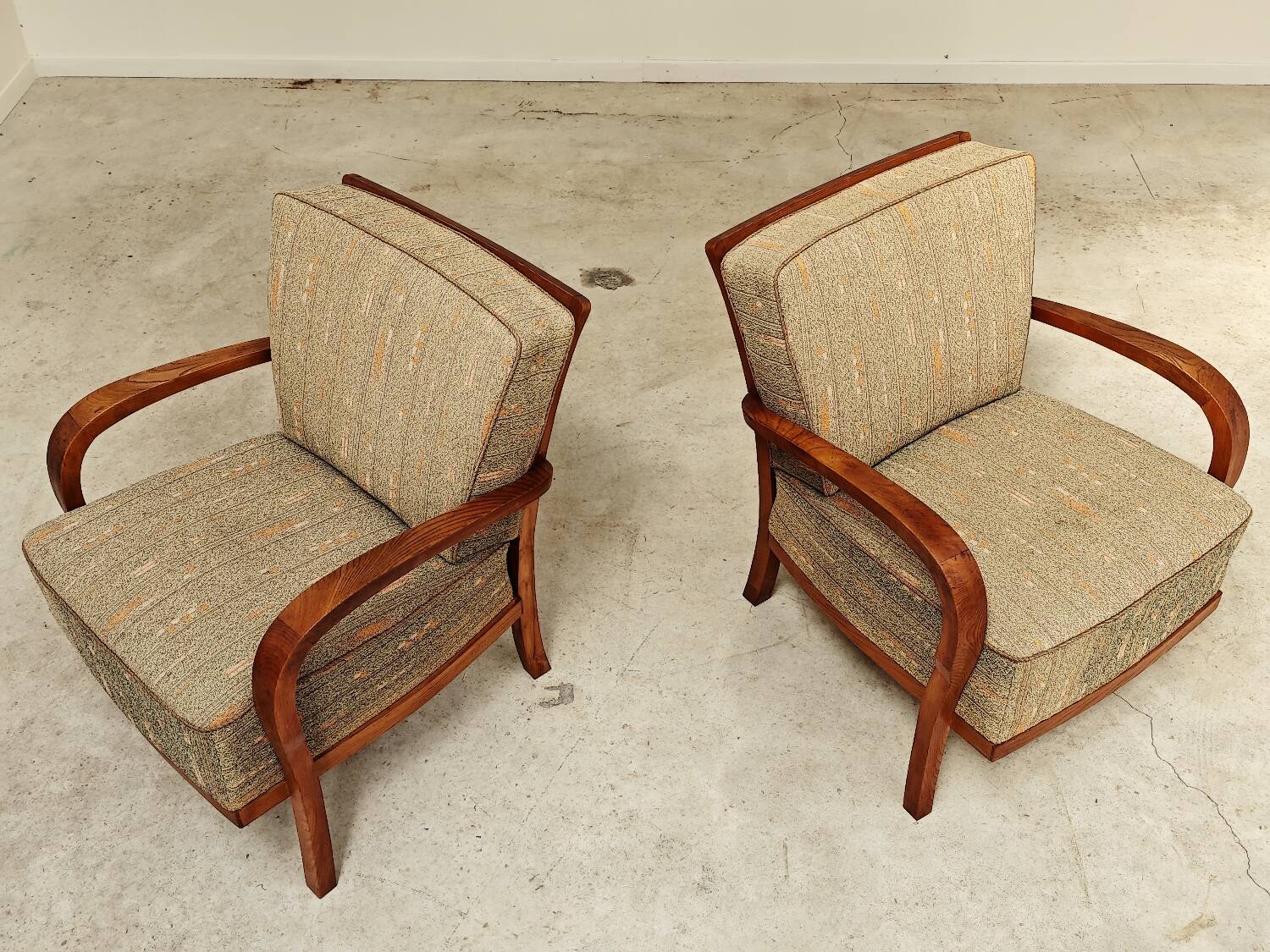 Pair of Krasna Jizba Art Deco solid wood armchairs