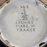 Cache-pot en céramique signé Orchies – France, émaillé bleu et vert