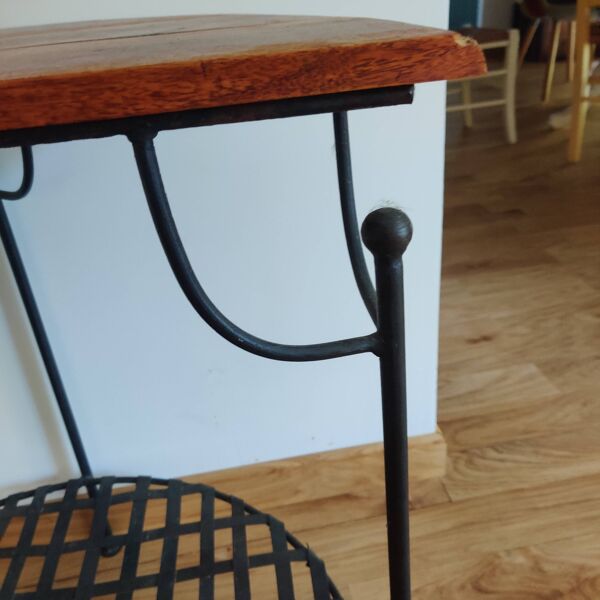 Console Demi-Lune et son tabouret en palissandre et fer forgé