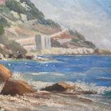 Painting HST Marine "Mediterranean seaside" signed H. Léotard panoramic