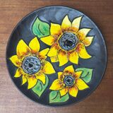 Mid-century German studio pottery wall plate with Ruscha sunflower motif, 1960s.