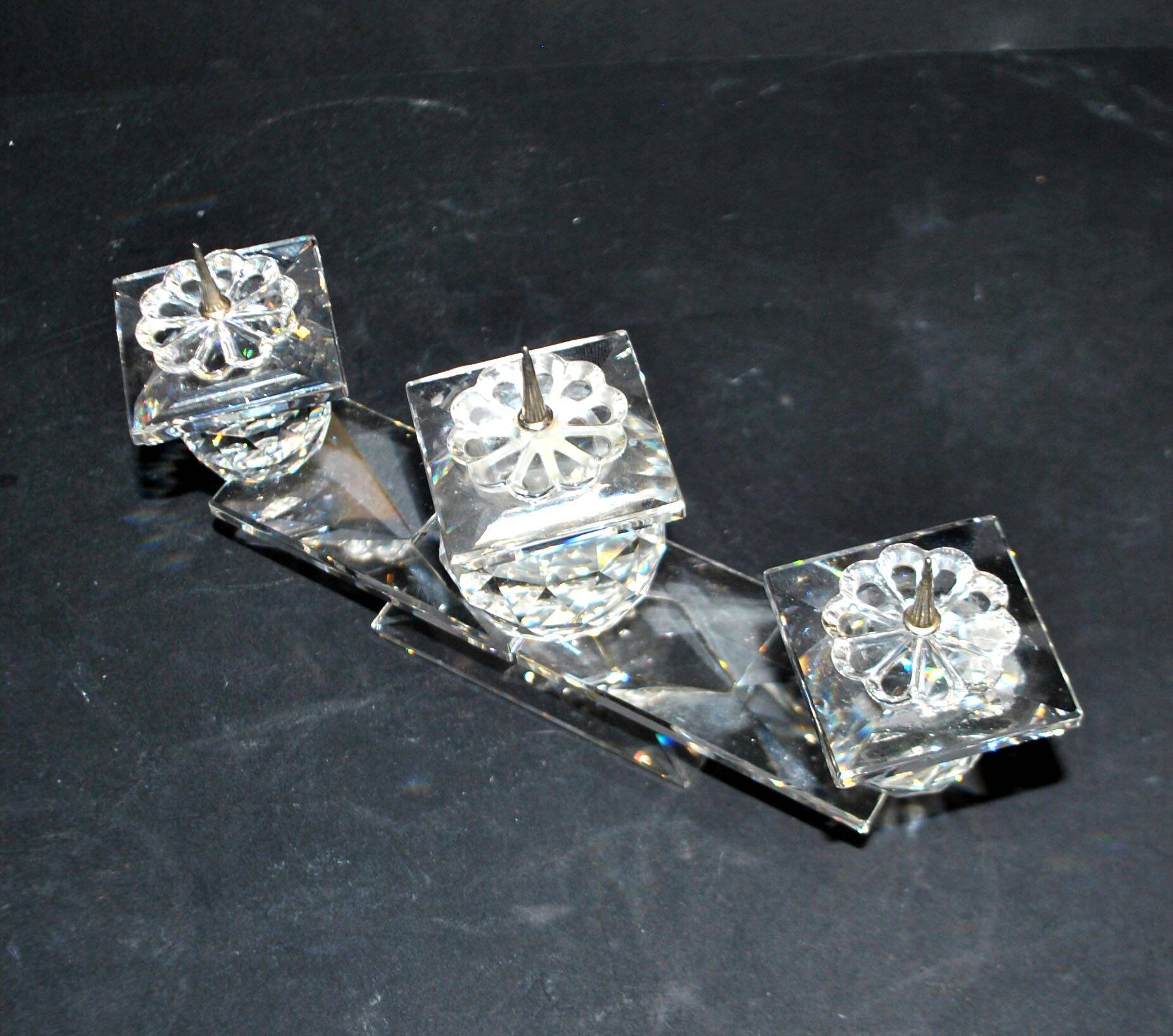 Swarovski candlestick in cut crystal signed sc swarovski design 1980