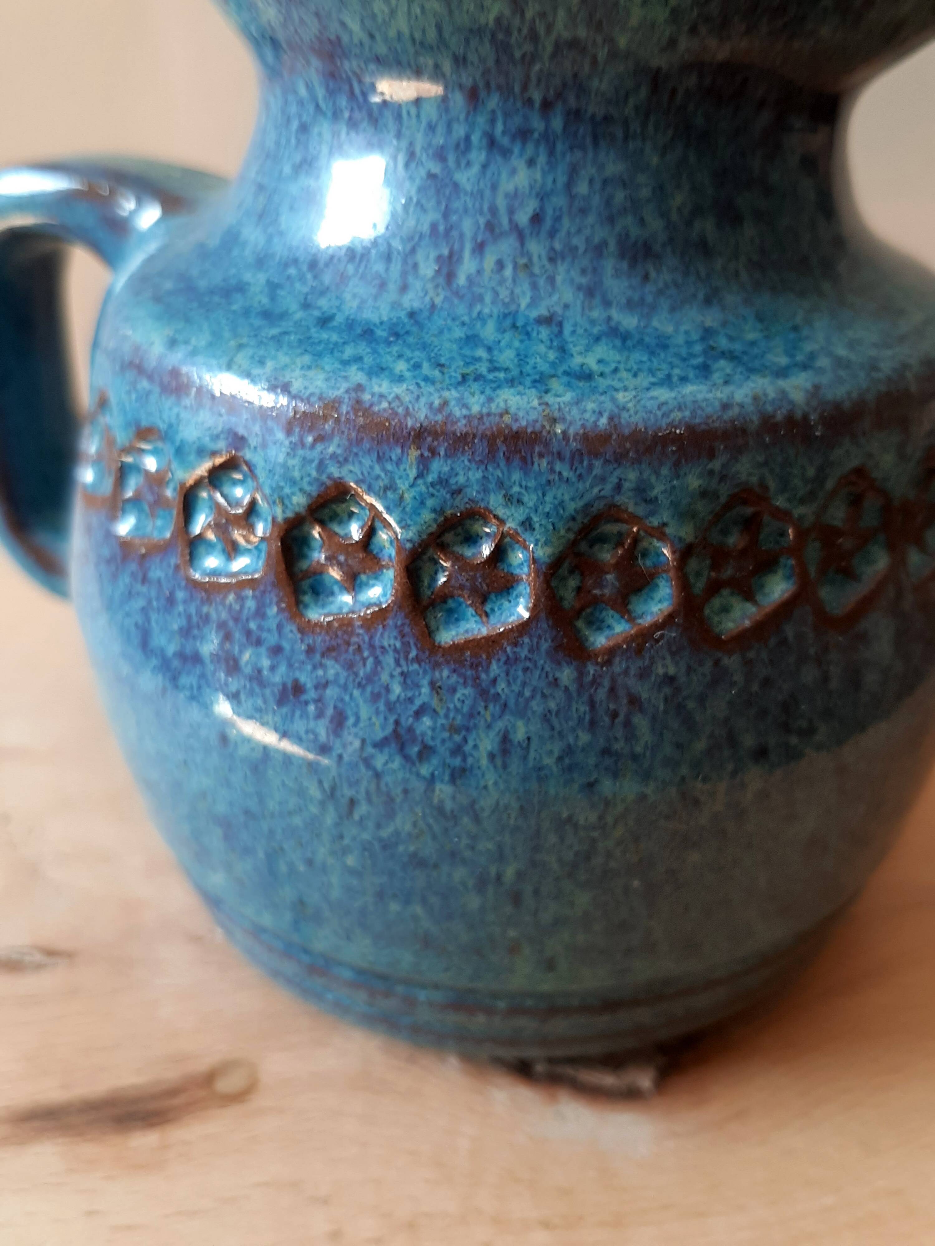Blue ceramic pitcher Emile Masson Vallauris