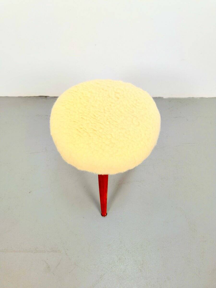 Vintage Swedish Three Legged Sheepskin Stool, 1970