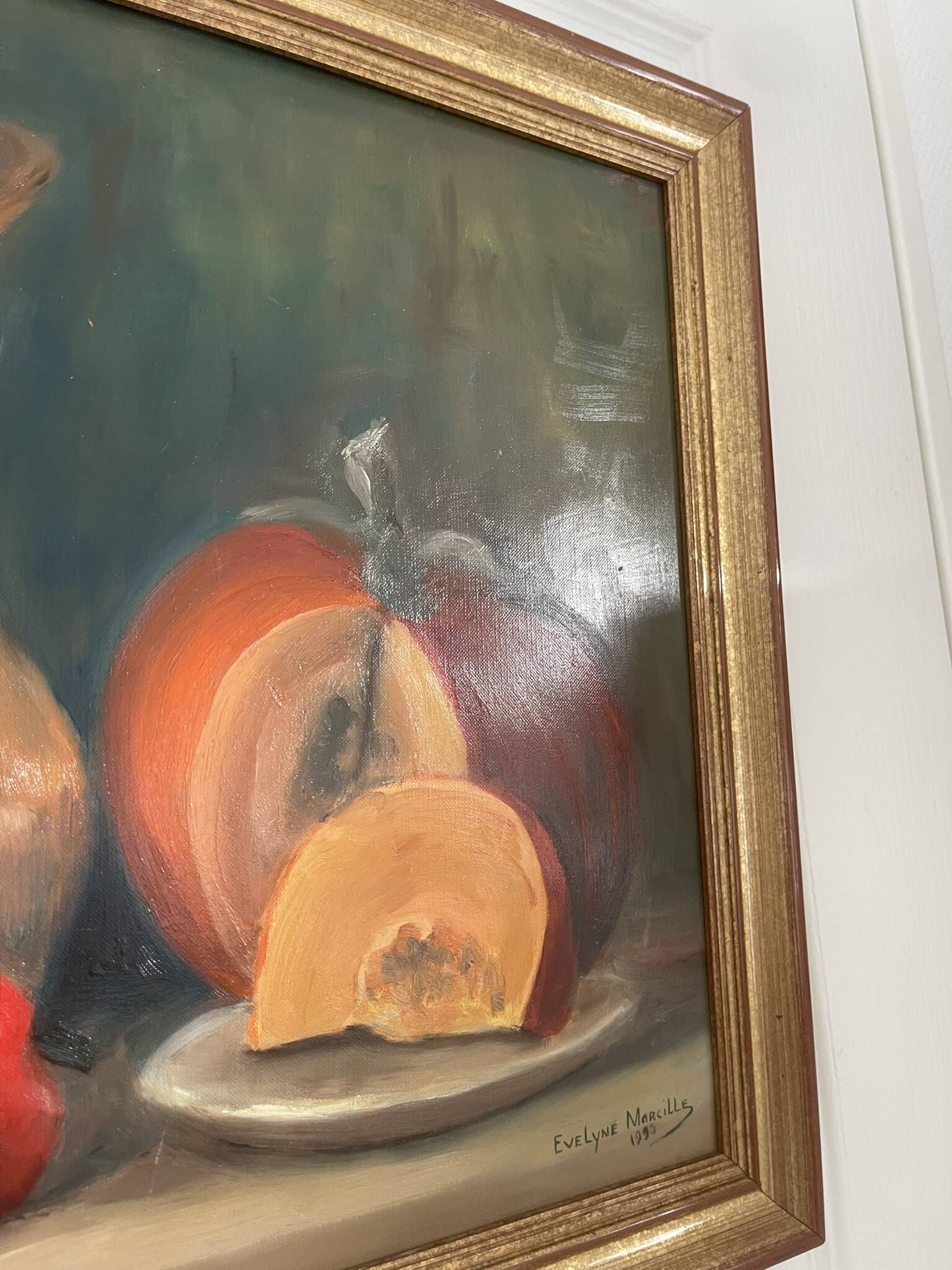 Old Oil Painting Still Life Golden Frame Signed Marcille 1990