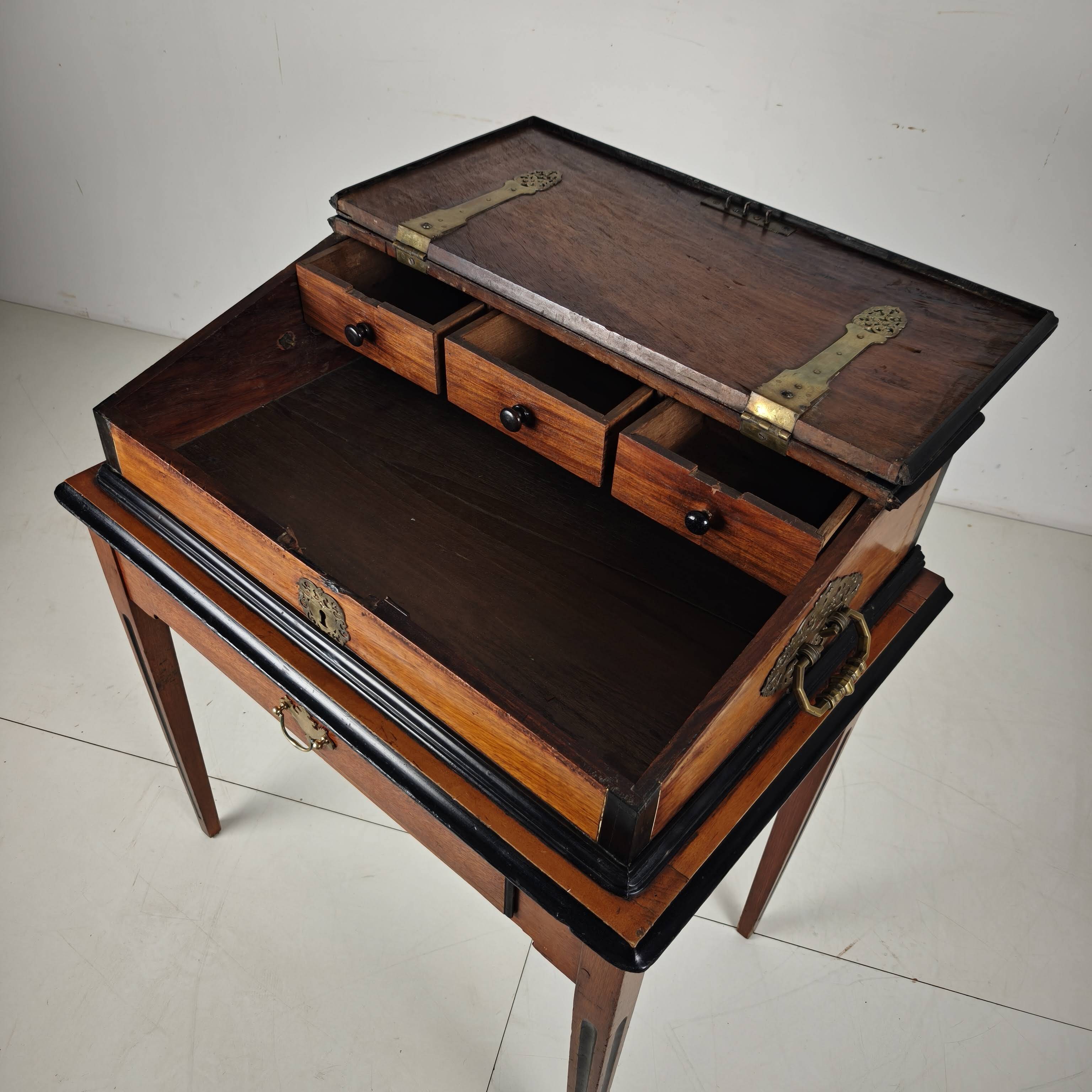 18th Century Indonesian Amboyna & Ebony Portable Writing Desk, custom stand