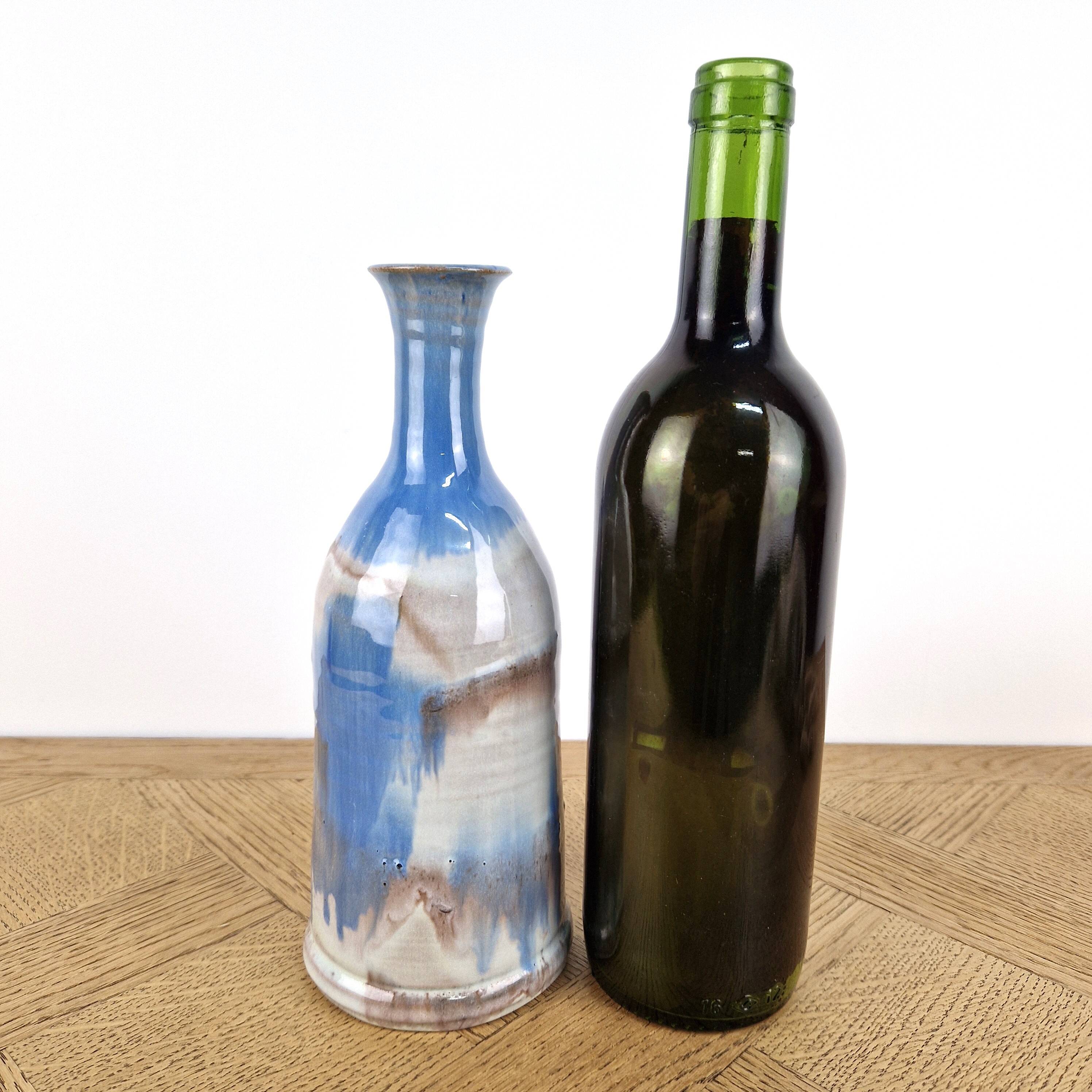 blue designer bottle signed - vintage soliflore vase