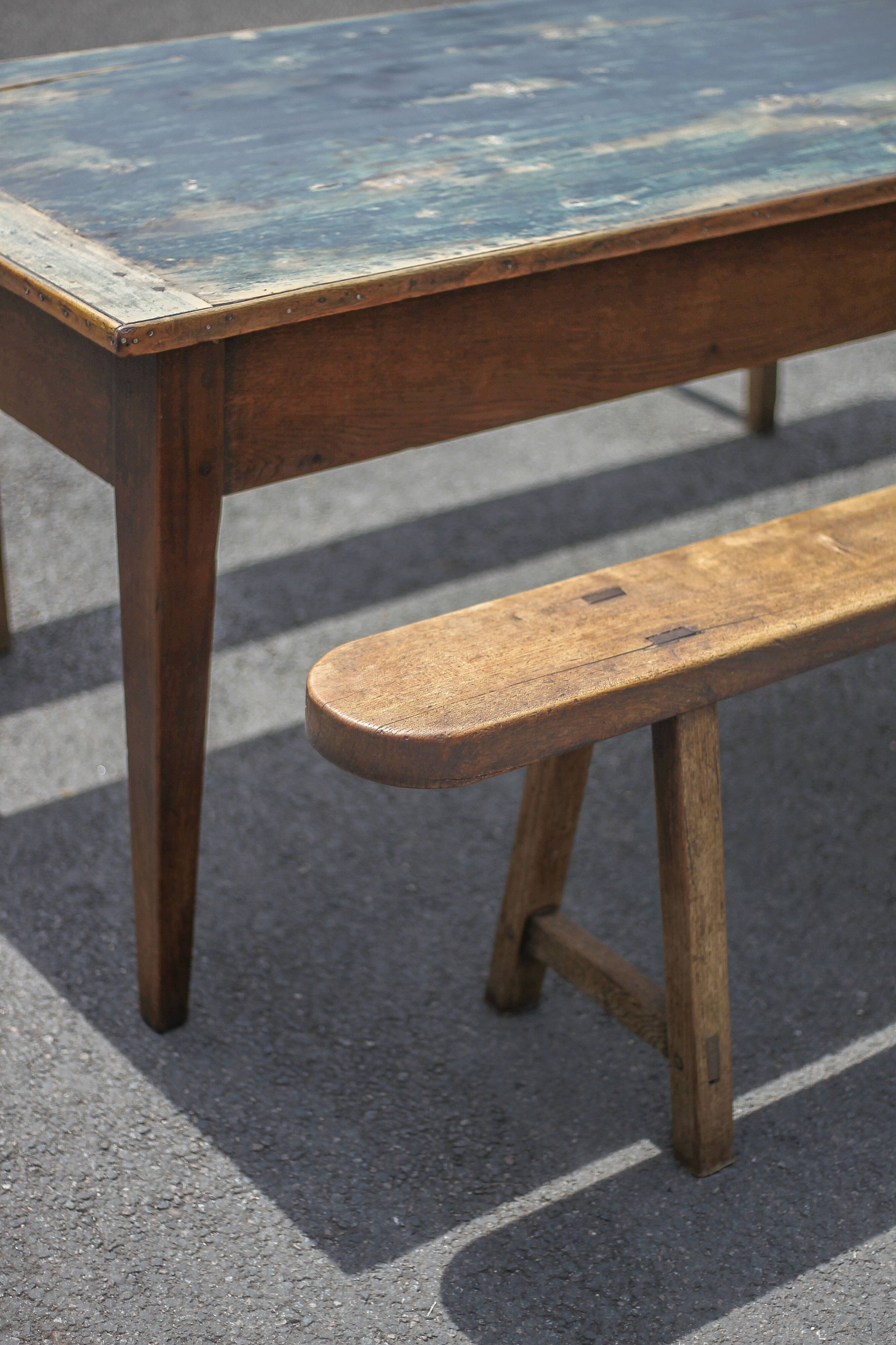 Farmhouse table and its 2 benches, living room table, wooden table with pair of wooden benches
