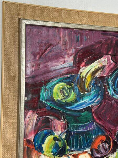 Original mid-century European oil on canvas – “Still Life” by Roy – dated 1969 – vintage & framed – 75 × 64 cm (29.5" × 25.2")