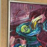 Original mid-century European oil on canvas – “Still Life” by Roy – dated 1969 – vintage & framed – 75 × 64 cm (29.5" × 25.2")