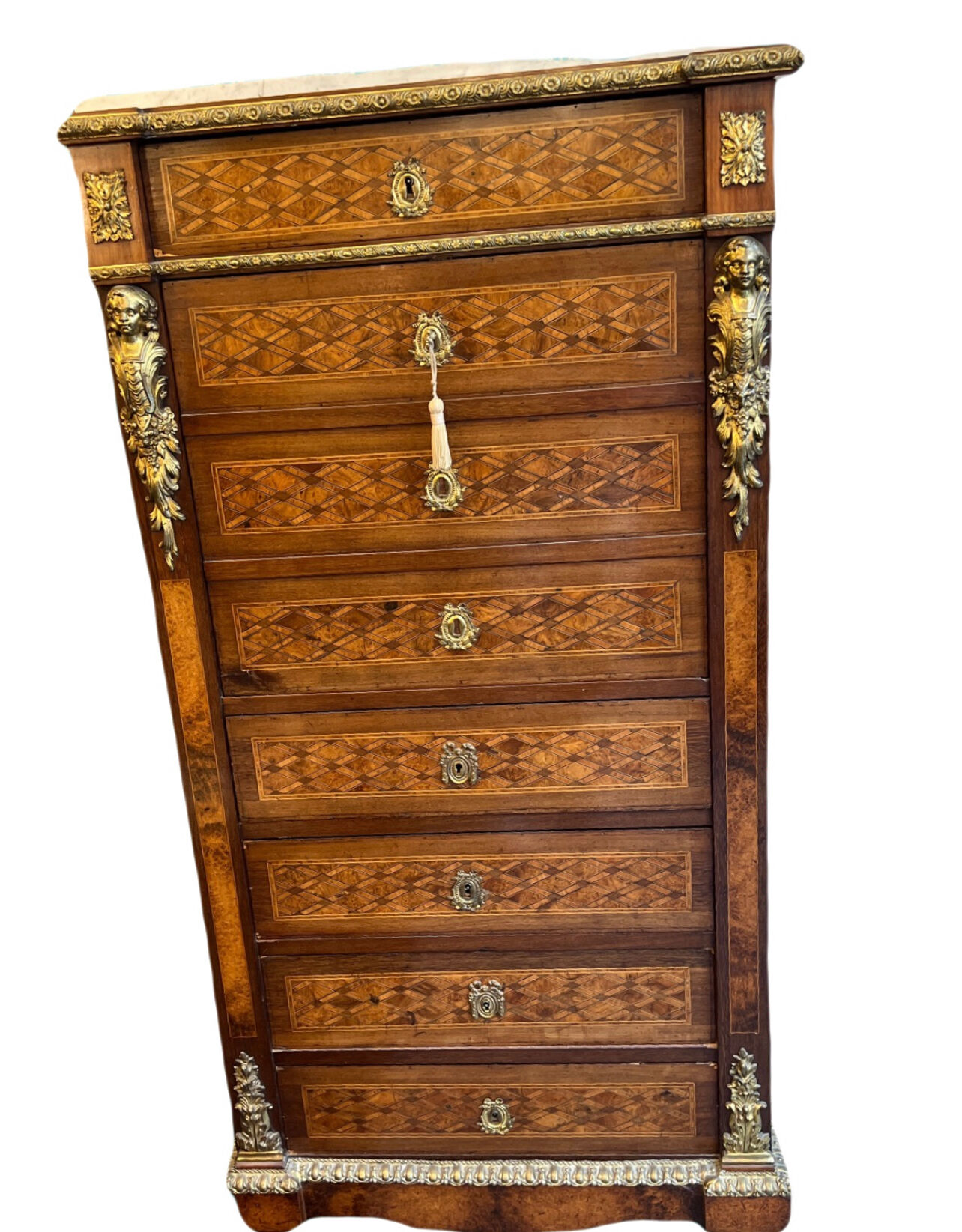 Secretary Ancien, Napoleon III, Late Nineteenth Century, Marquetry And Gilded Bronze