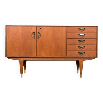 Teak wood sideboard and brass details, 1950s