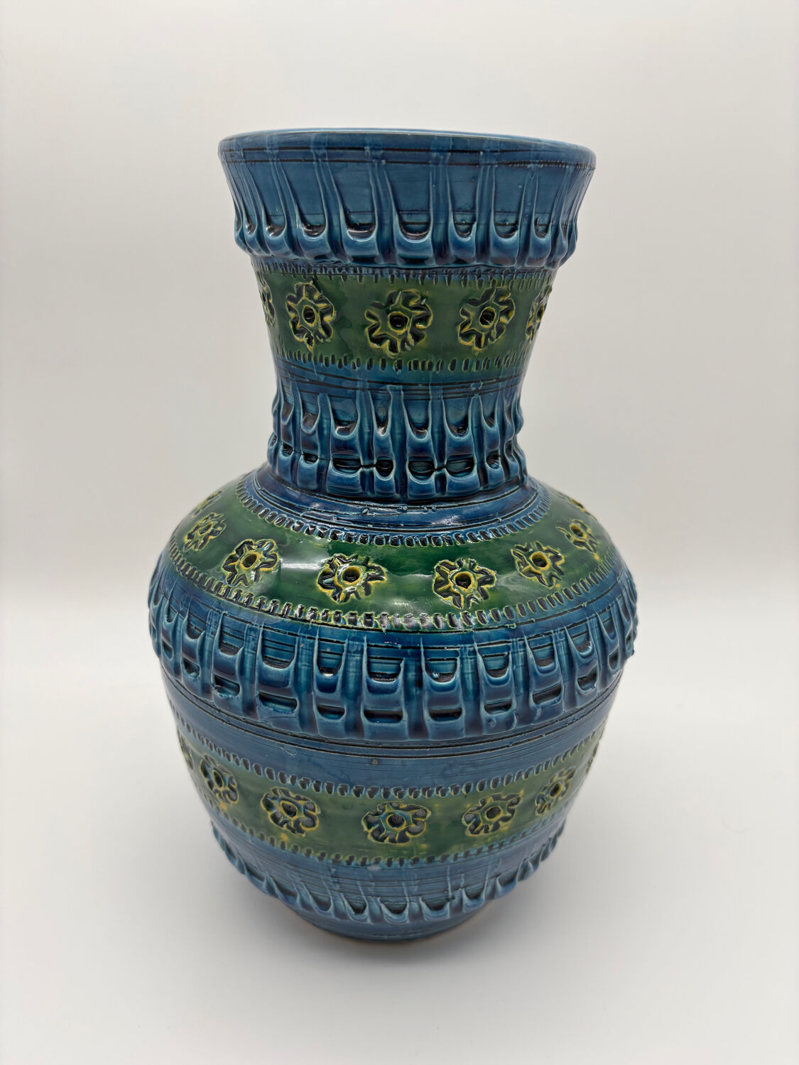 Aldo Londi vase, Rimini Blue, blue-green glazed ceramic, Bitossi, 1960