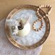 Plateau vintage en nacre et rotin