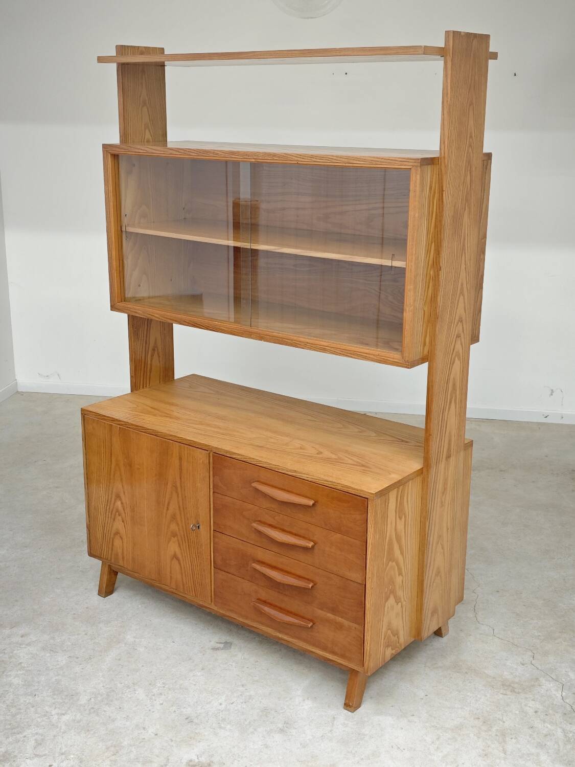 High sideboard, wooden display cabinet by Frantisek Jirak – 1960