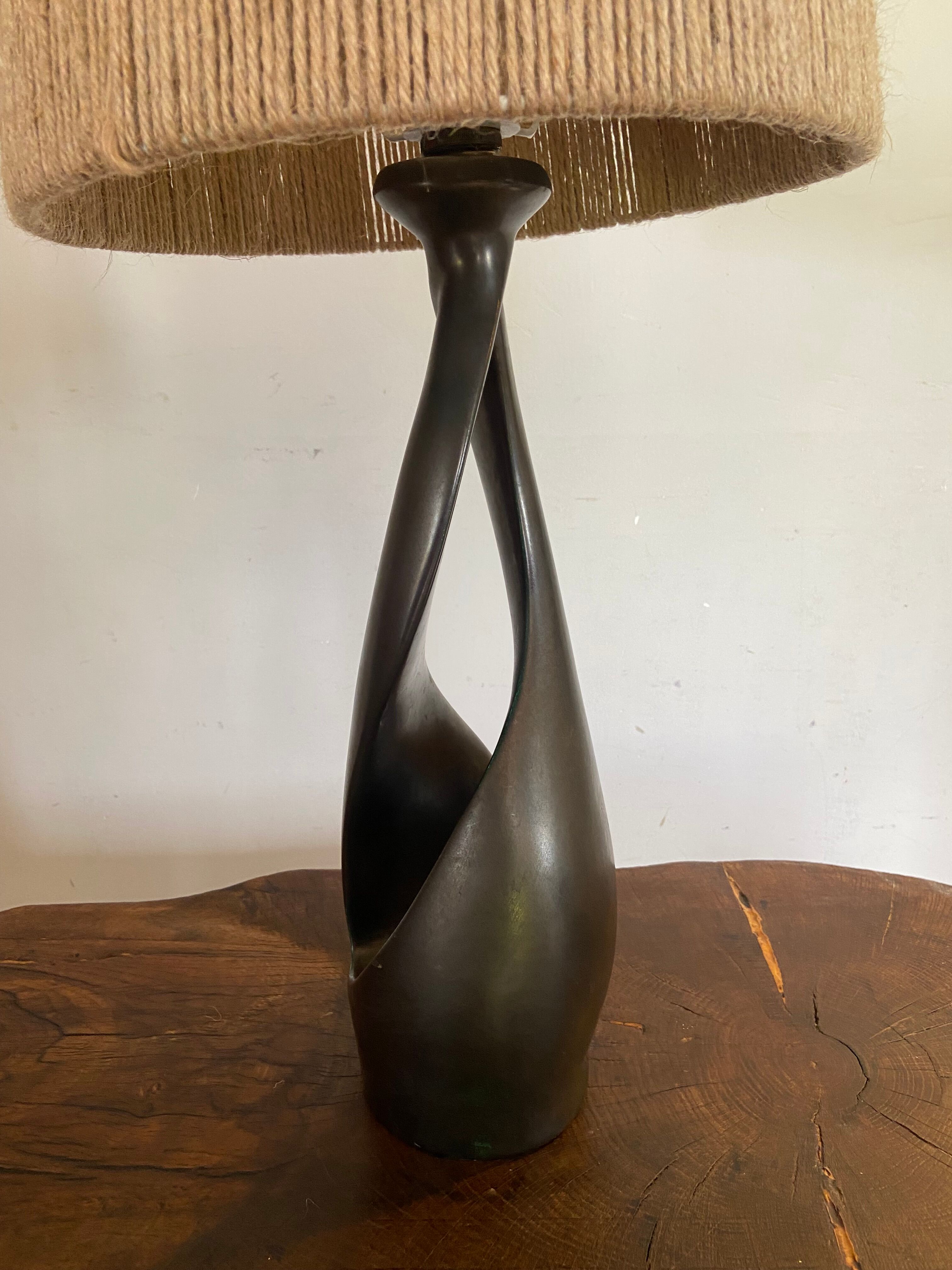 Free form lamp Black ceramic 50s lampshade rope Dlg Marcel Giraud
