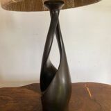 Lampe forme libre céramique noire années 50 abat jour corde dlg marcel giraud