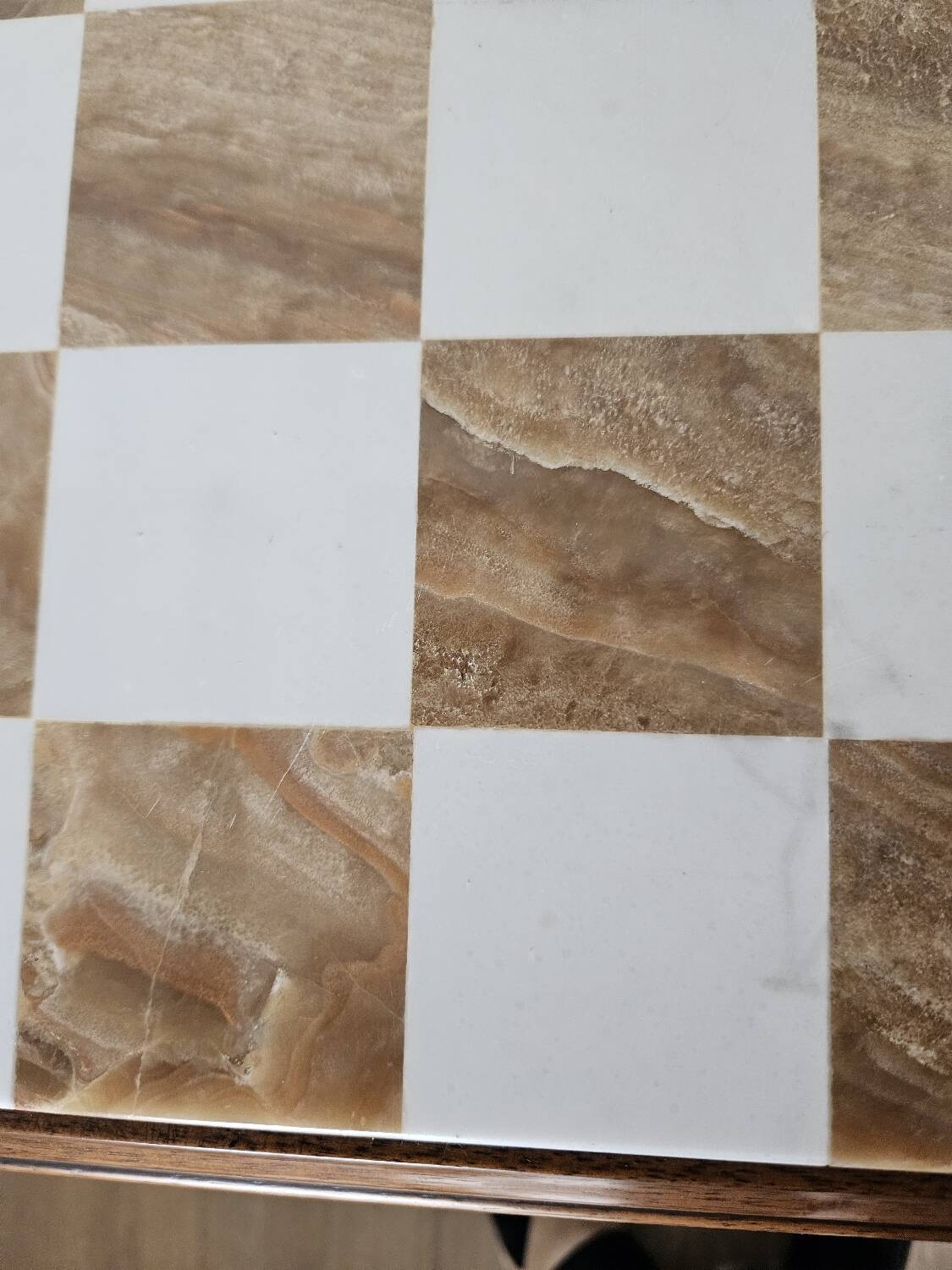 Onyx chess table on wooden stand