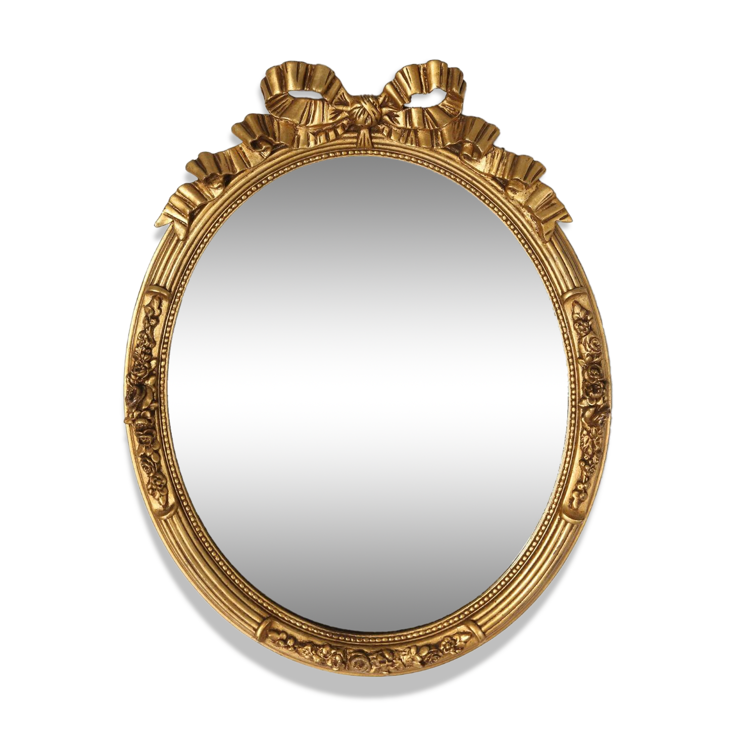Large Antique Oval Gilt Mirror in Wood and Plaster, Belgium, 1900s