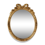 Large Antique Oval Gilt Mirror in Wood and Plaster, Belgium, 1900s