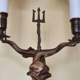 Lampe candélabre 2 feux en laiton doré et ciselé
