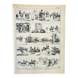 Old engraving 1898, Horse racing, hippodrome • Lithograph, Original plate