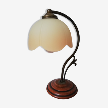 Vintage bedside lamp flower in metal and wood glass