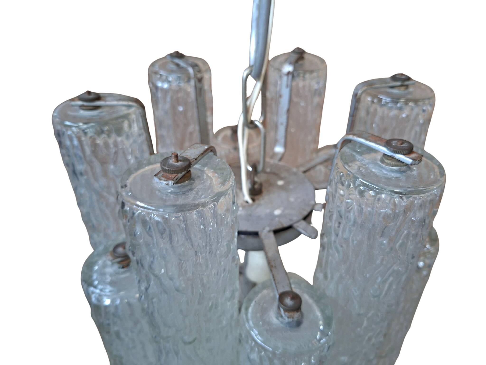 Lampadario Vintage in Vetro di Murano "Effetto Ghiaccio" – Anni '70 – Desig