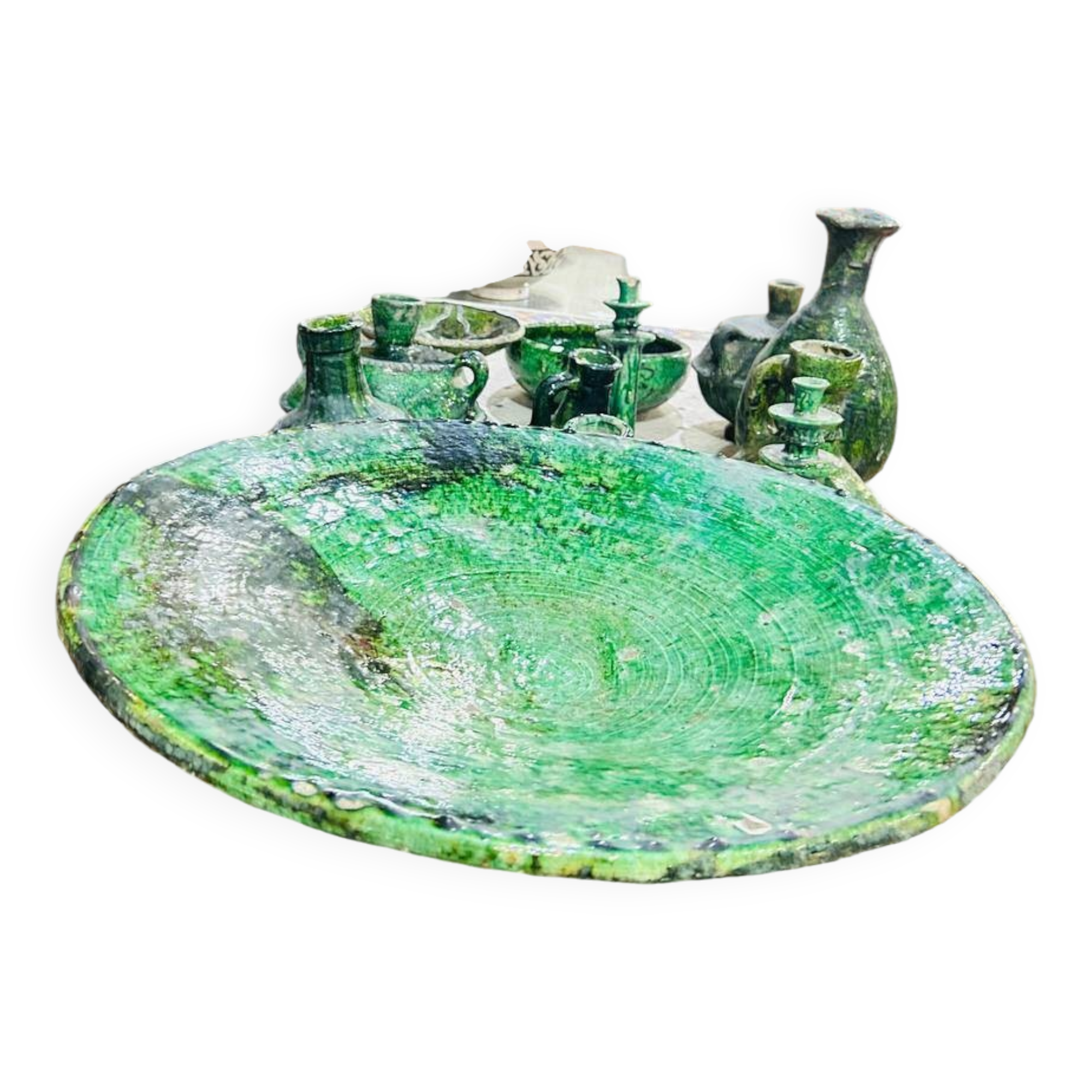 Large green ceramic plate by Tamegroute - 60 cm